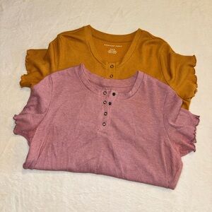 American Eagle Outfitters Short-sleeve Ribbed Henley Tops